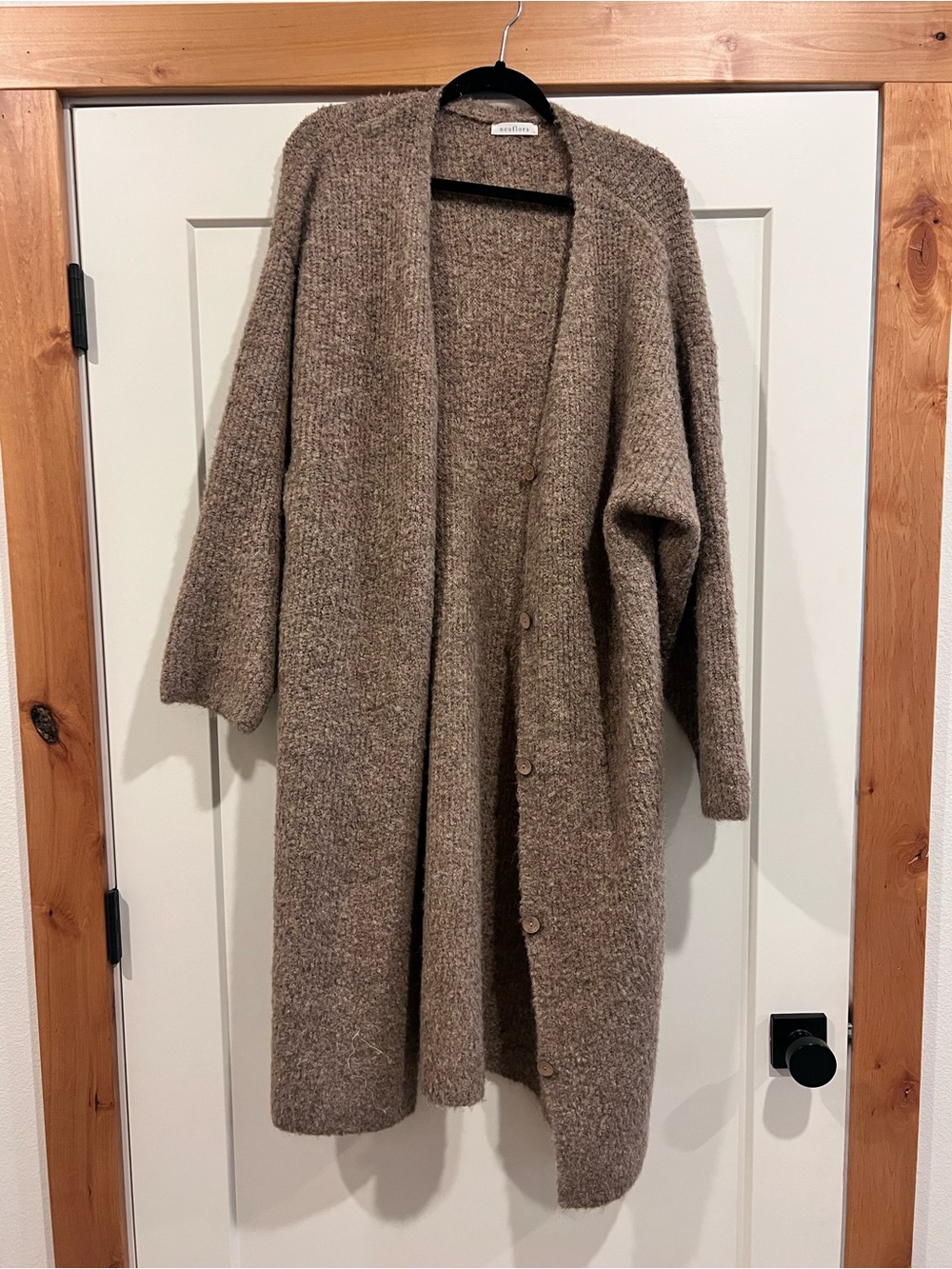 Longline Button-Front Cardigan Sweater in Taupe